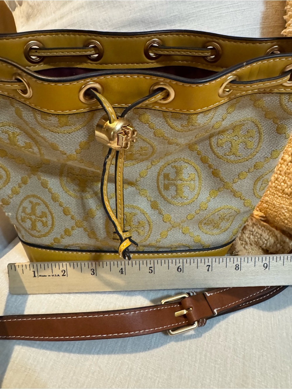 Tory Burch Golden Sunset Monogram Drawstring Bucket Crossbody